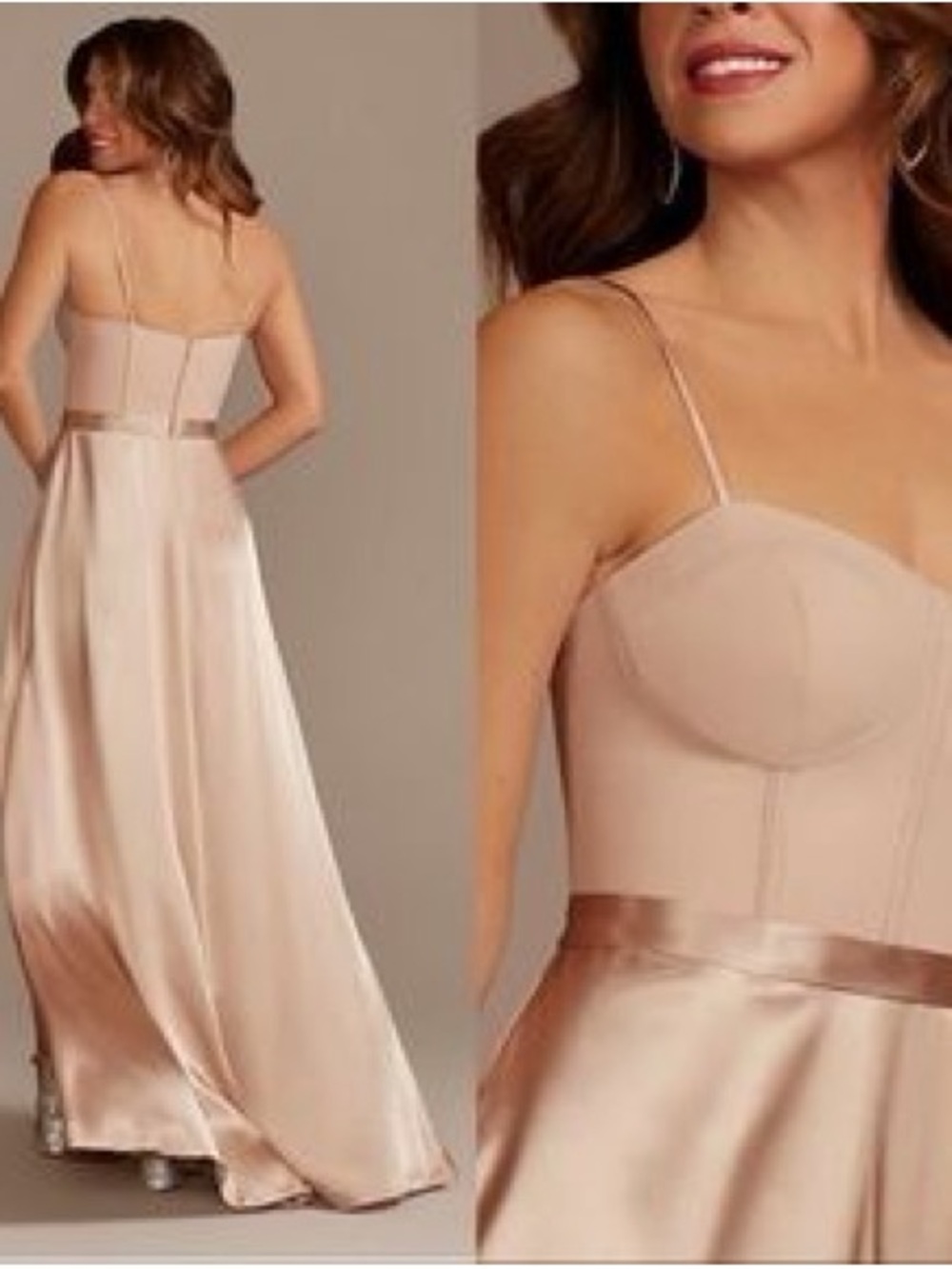NWT GaLina Blush Satin Corset-Top Maxi Dress